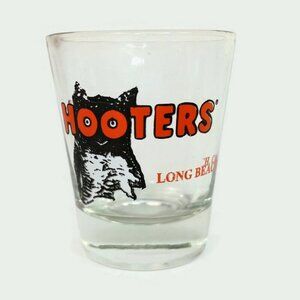 Hooters Shot Glass, Vintage Old Style Owl, Long Beach, CA California Clear Glass